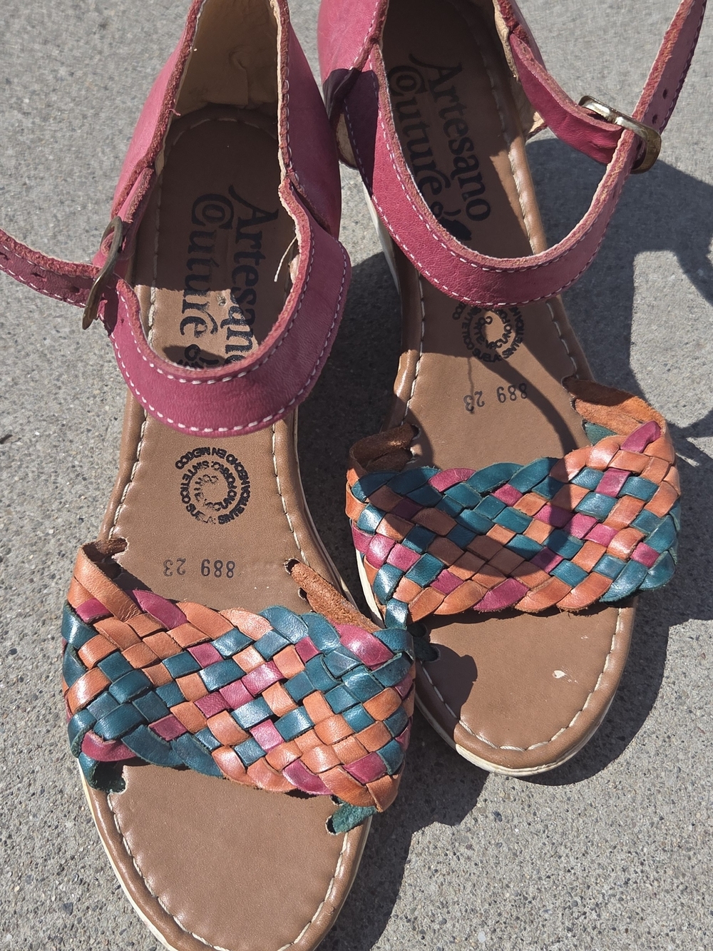 Artesano Couture Pink Multi Woven Leather Sandals